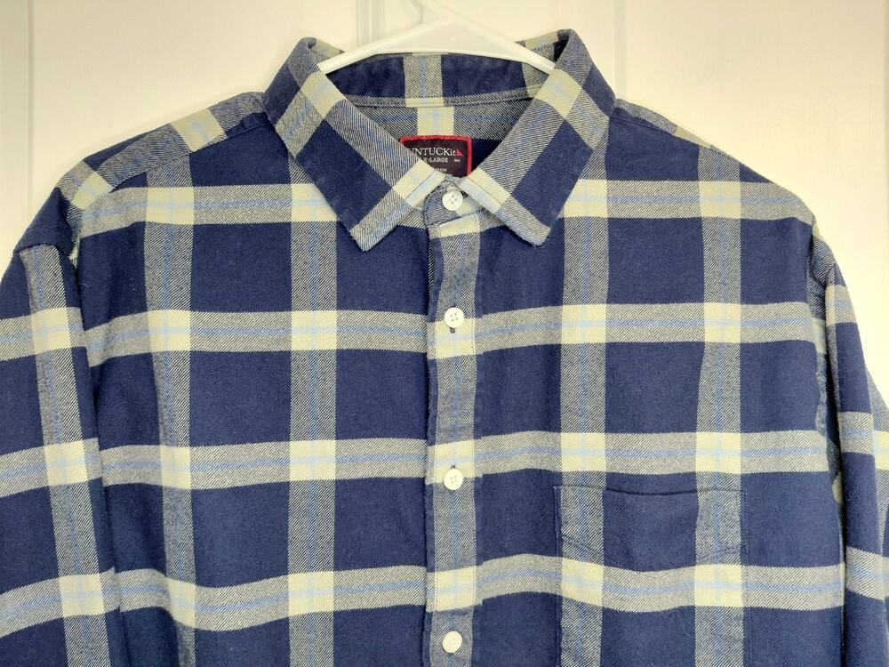 UNTUCKit Vougeot Blue Plaid Flannel Shirt Men's Size XL Regular Fit Fall Preppy